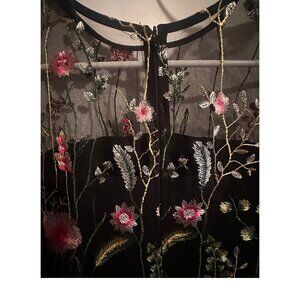 Black Sheer Dress with Embroidered Flowers, xs